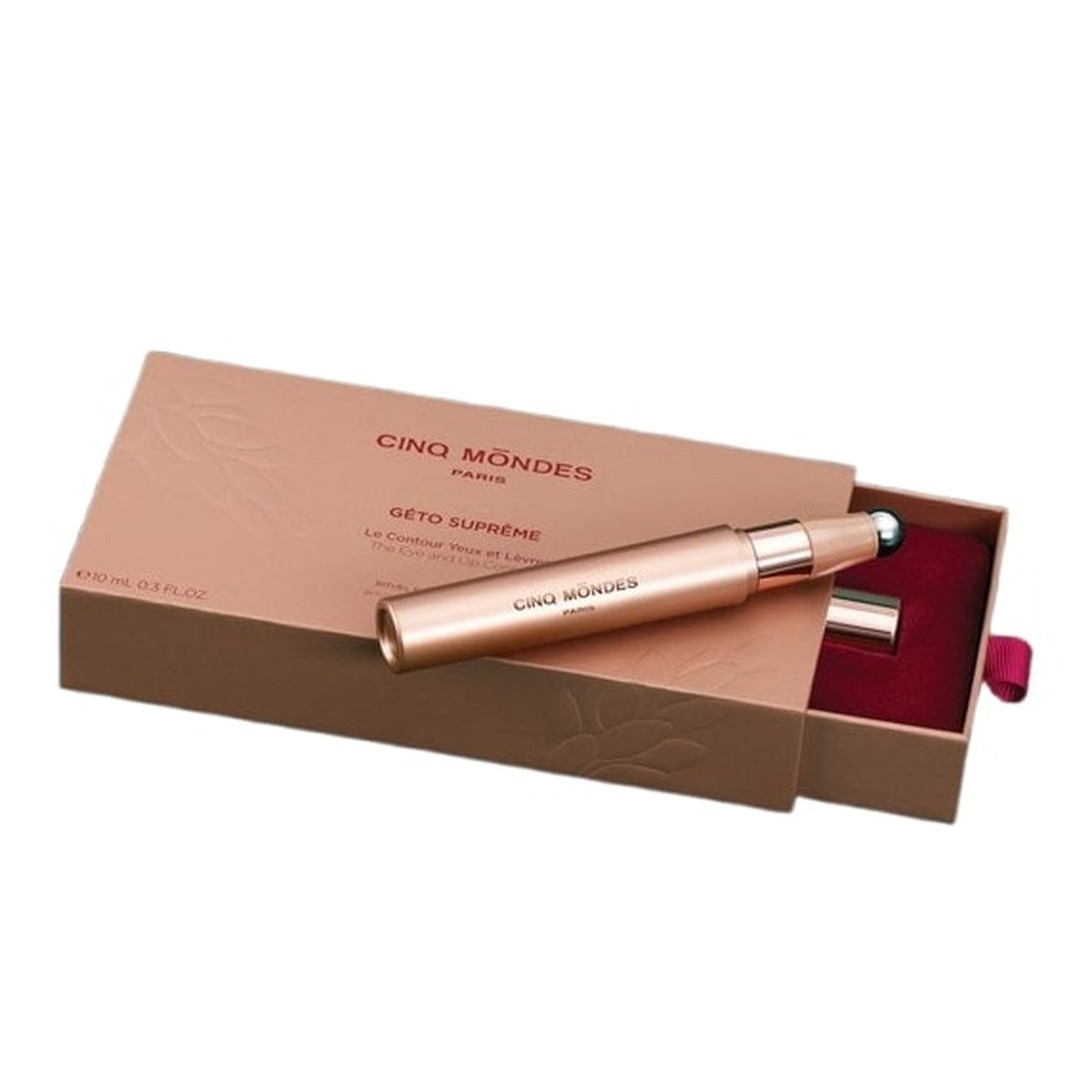 Géto Suprême Le Contour Yeux Lèvres Cinq Mondes, soin anti-âge raffermissant pour le contour des yeux et des lèvres, avec applicateur massant.